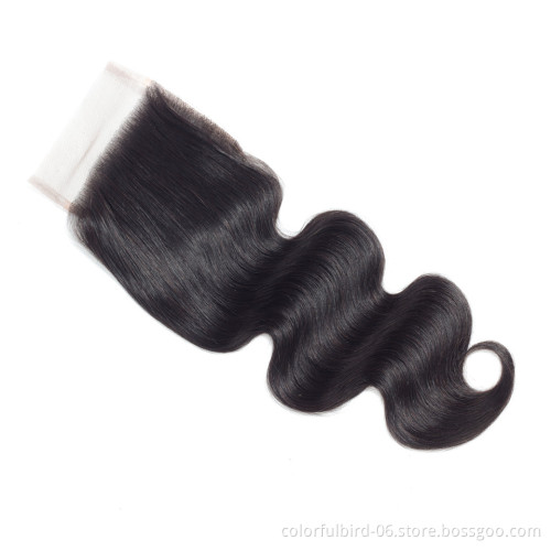 Wholesale 10 12 Inch Virgin Human India Hair 4x4 Natural Color Body Wave 4*4 Transparent Lace Closure human hair